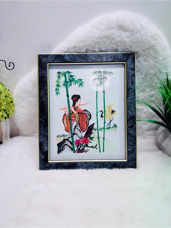 Other - Framed Asian-Inspired Hand Crafted & Painted Bamboo Leaves On Silk 🖼️